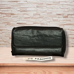 Black Faux Leather Trifold Checkbook Wallet NWT